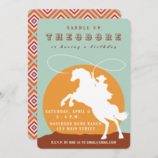 カウボーイの誕生日パーティー招待状 招待状 (正面/裏面)