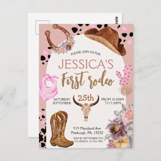 カウボーイの誕生日パーティー1stロデオ ポストカード (正面/裏面)