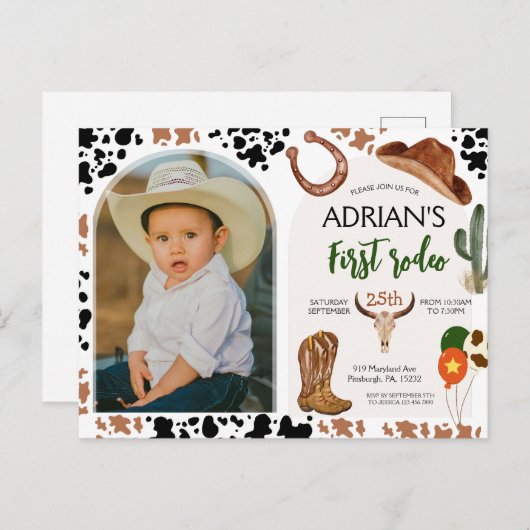 カウボーイの誕生日パーティー ファーストロデオ ポストカード (正面/裏面)