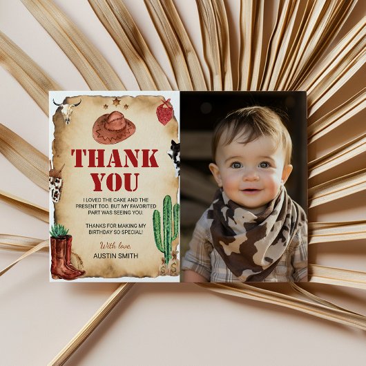 カウボーイの誕生日写真ありがとうカード サンキューカード