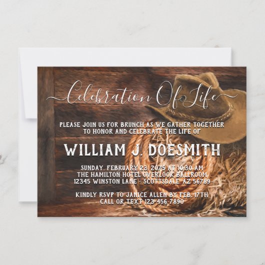 カウボーイの追悼式のお知らせ（ラスティックスタイル） 招待状 (正面)