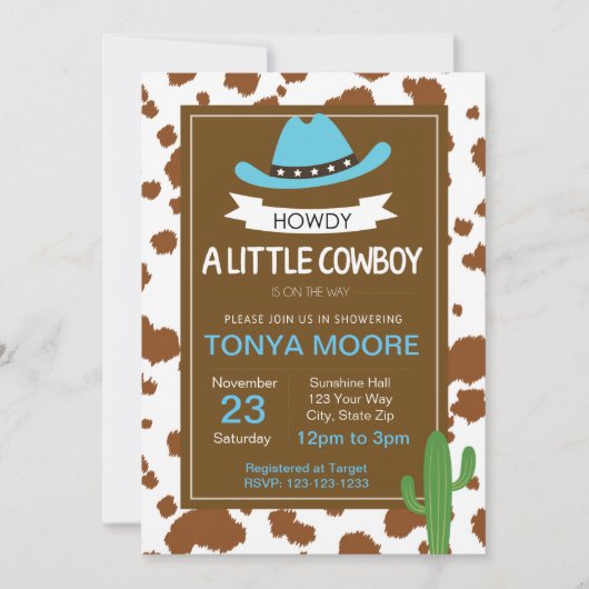 カウボーイの青色児のシャワーの招待状 招待状 (正面)