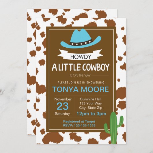 カウボーイの青色児のシャワーの招待状 招待状 (正面/裏面)
