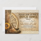 カウボーイの靴のヒマワリの木製のカップルのシャワーの招待 招待状 (正面)
