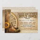 カウボーイの靴のヒマワリの木製のカップルのシャワーの招待 招待状 (正面/裏面)