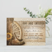 カウボーイの靴ひまわり茶色の木製結婚式 招待状 (スタンド正面)
