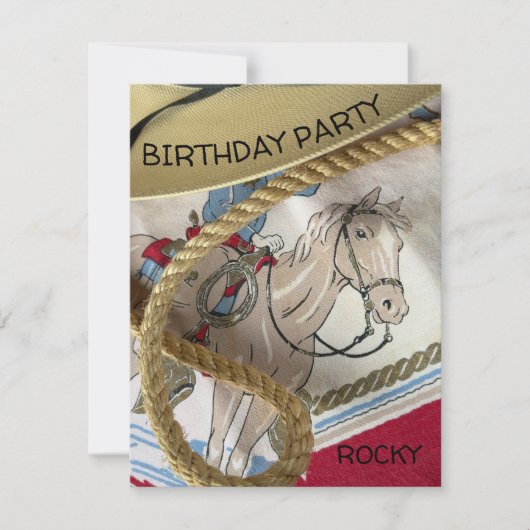 カウボーイの馬のサドル ハット ロープ シェリフ 誕生日 招待状 (正面)
