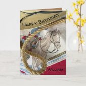 カウボーイの馬の鞍 ハット ロープ シェリフ 誕生日 カード (黄色い花)
