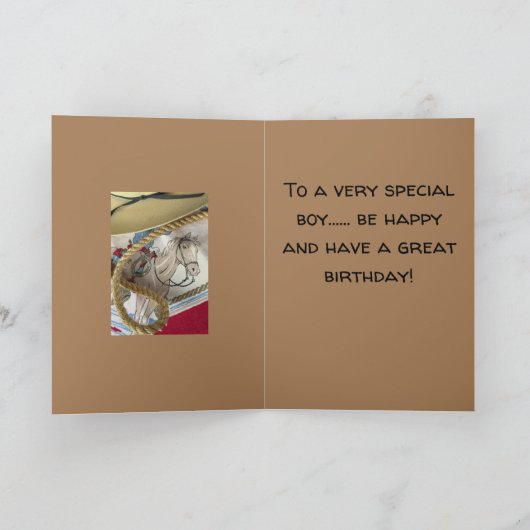 カウボーイの馬の鞍 帽子 ロープ シェリフの誕生日 カード (内部)