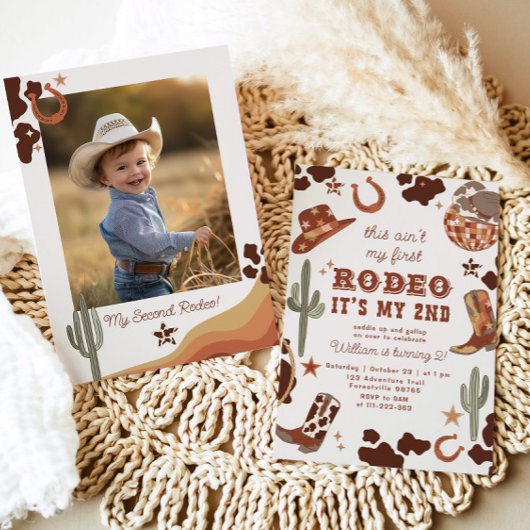 カウボーイの2回目のロデオ写真の誕生日パーティー 招待状