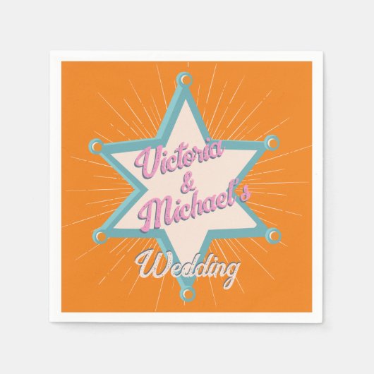 カウボーイはっきりしたウカラフルウェスタン保安官のバッジ スタンダードカクテルナプキン (正面)