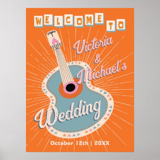 カウボーイはっきりしたカラフルウエスタンギターウェルカムサイン ポスター (正面)