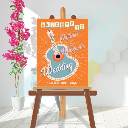 カウボーイはっきりしたカラフルウエスタンギターウェルカムサイン ポスター