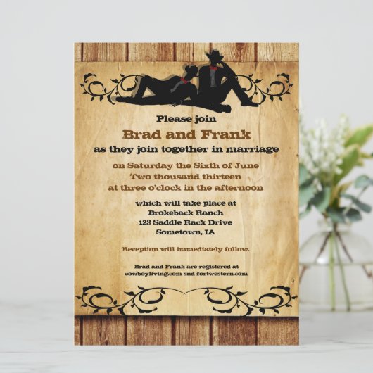 カウボーイはカスタムで陽気な結婚式招待状に手入れをします 招待状 (スタンド正面)
