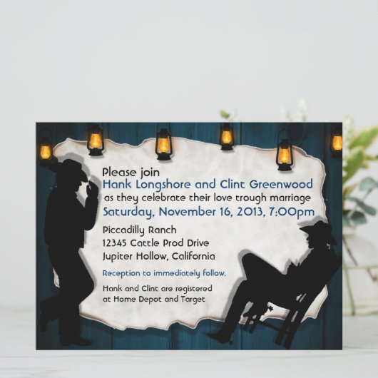 カウボーイはIIカスタムで陽気な結婚式招待状に手入れをします 招待状 (スタンド正面)