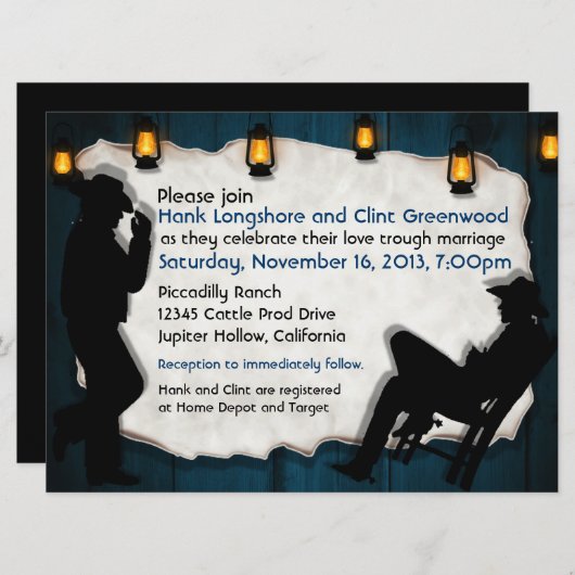 カウボーイはIIカスタムで陽気な結婚式招待状に手入れをします 招待状 (正面/裏面)
