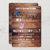 カウボーイまたはサザンベルのジェンダーがベビーシャワーを明かす 招待状 (正面/裏面)