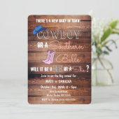カウボーイまたはサザンベル 性別発表 ベビーシャワー 招待状 (スタンド正面)