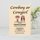 カウボーイまたは女性のカーボーイの性別でパーティーを表示 招待状 (スタンド正面)