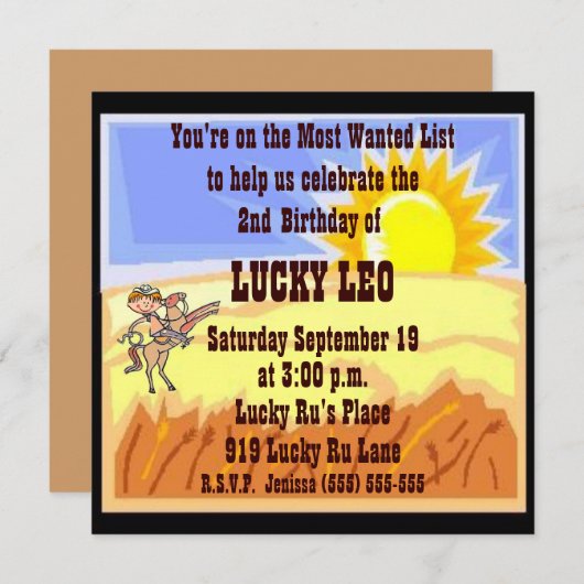 カウボーイまたは女性のカーボーイの誕生日のパーティの招待状 招待状 (正面/裏面)
