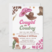 カウボーイまたは女性のカーボーイジェンダーが赤ちゃんシャワーを明らかにする 招待状 (正面)