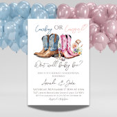 カウボーイまたは女性のカーボーイブーツ青ピンク性別リビール 招待状