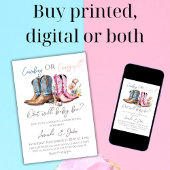 カウボーイまたは女性のカーボーイブーツ青ピンク性別リビール 招待状