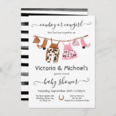 カウボーイまたは女性のカーボーイリビールクロースレインベビーシャワー 招待状 (正面/裏面)