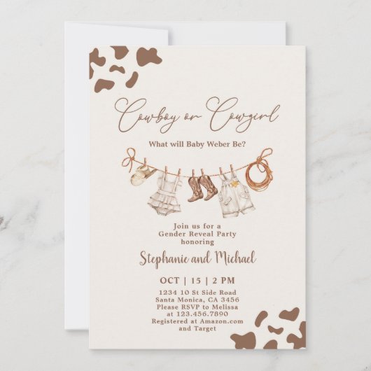 カウボーイまたは女性のカーボーイ性別の表示 招待状