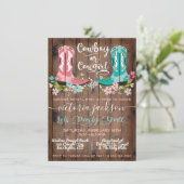 カウボーイまたは女性のカーボーイ赤ちゃんシャワー性別Reveal Invita 招待状 (スタンド正面)