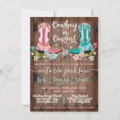 カウボーイまたは女性のカーボーイ赤ちゃんシャワー性別Reveal Invita 招待状 (正面)