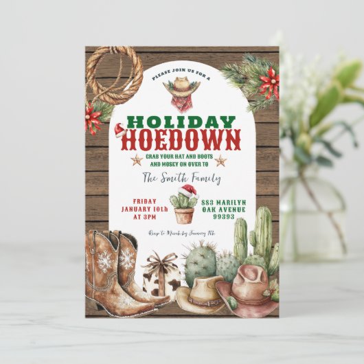 カウボーイをテーマにしたホリデーパーティー招待状 招待状 (スタンド正面)