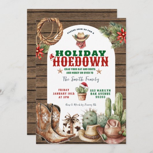カウボーイをテーマにしたホリデーパーティー招待状 招待状 (正面/裏面)