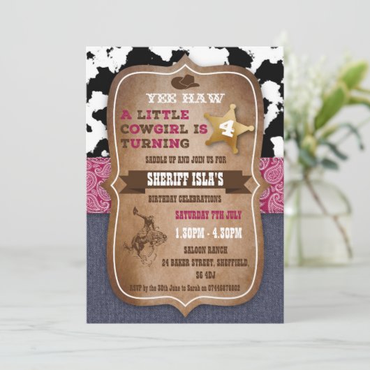 カウボーイをテーマにした誕生日パーティーの招待状 招待状 (スタンド正面)