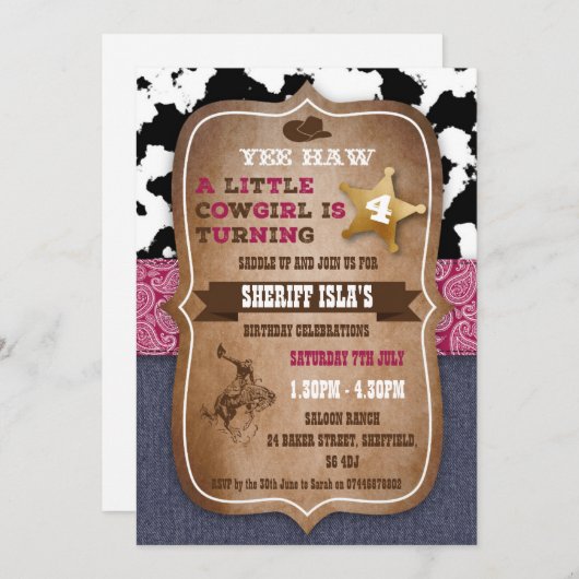カウボーイをテーマにした誕生日パーティーの招待状 招待状 (正面/裏面)