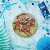 カウボーイを演じている馬に乗っているヴィンテージの子供 ペーパープレート (パーティー)