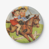 カウボーイを演じている馬に乗っているヴィンテージの子供 ペーパープレート (正面)