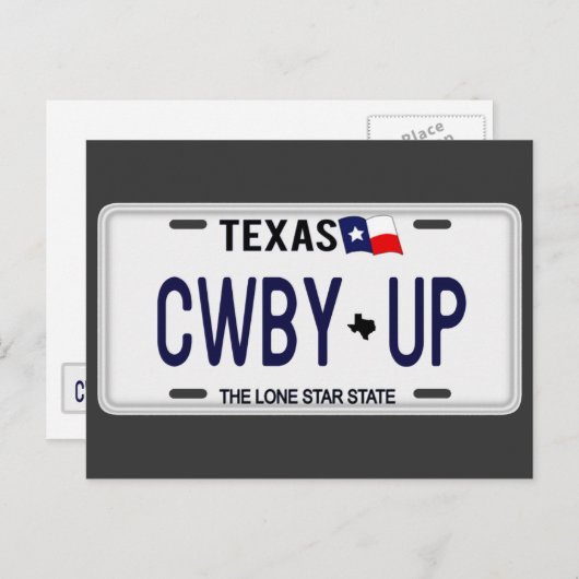 カウボーイアップ！CWBY UPテキサス州ライセンスプレート ポストカード (正面/裏面)
