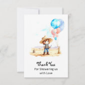 カウボーイアドベンチャー男の赤ちゃんワイルドウエストシャワー サンキューカード (正面)