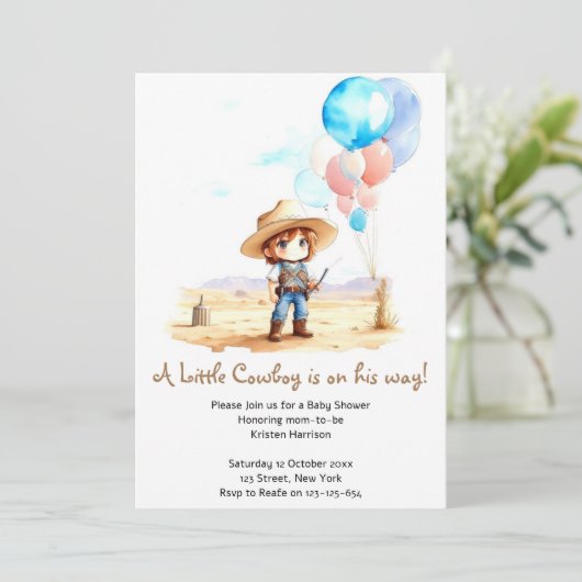 カウボーイアドベンチャー男の赤ちゃんワイルドウエストシャワー 招待状 (スタンド正面)
