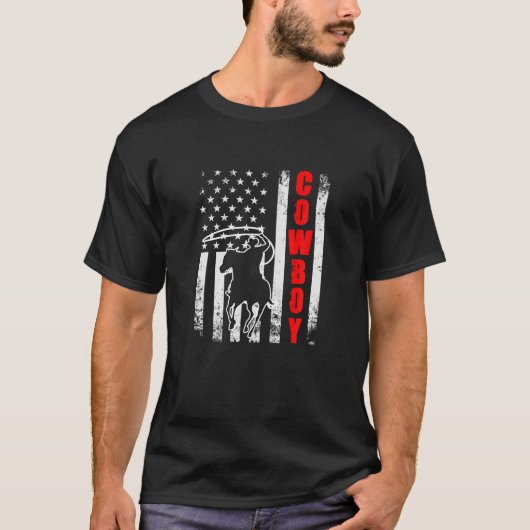 カウボーイアメリカ国旗USA愛国馬Weに乗る Tシャツ (正面)