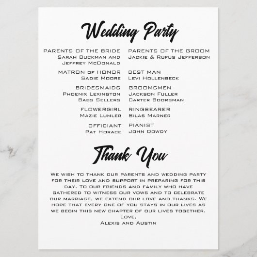 カウボーイアンドブライドウェスタンスタイル結婚式 プログラム (裏面)