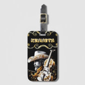 カウボーイアートと洗練はっきりしたされたバイオリン ラゲッジタグ (正面縦)