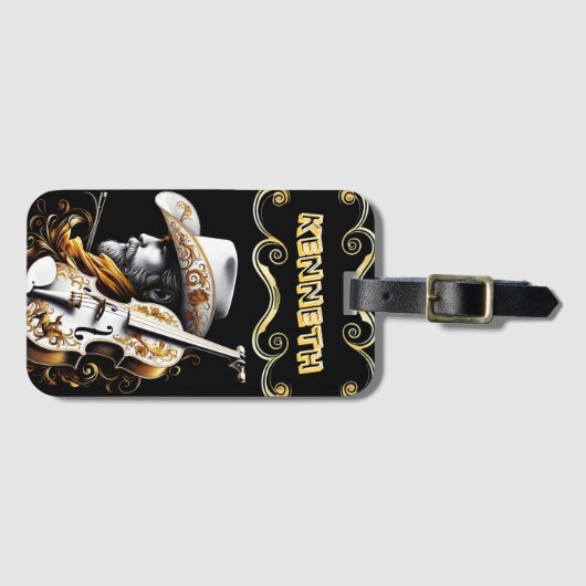 カウボーイアートと洗練はっきりしたされたバイオリン ラゲッジタグ (正面横)
