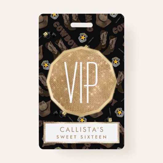 カウボーイアートタイポグラフィクールブラウンウォーター色 バッジ (正面)