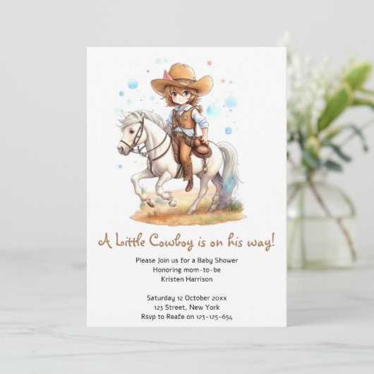 カウボーイインスパイアワイルドウエスト赤ちゃんシャワー 招待状 (スタンド正面)