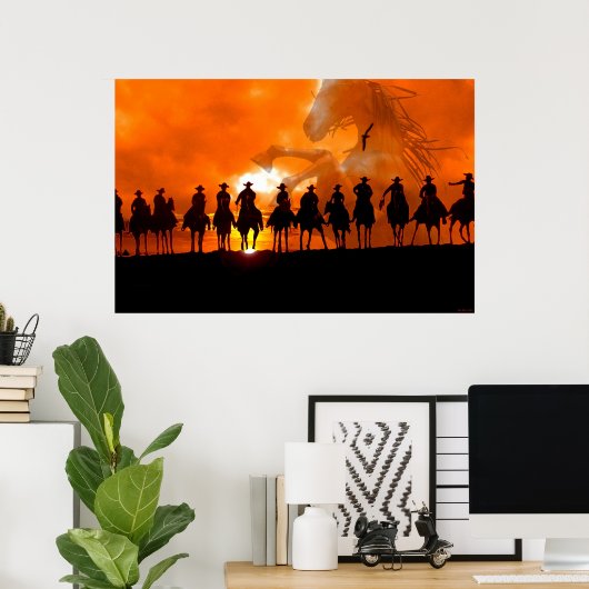 カウボーイウェスタンのラウンドアップタイムrodeo馬のポスターアート ポスター (ホームオフィス)