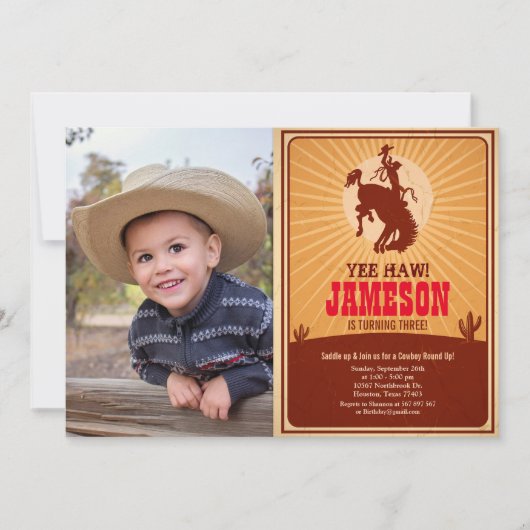 カウボーイウェスタンオールドウェスト誕生日写真 招待状 (正面)