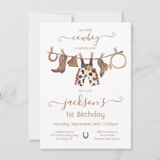 カウボーイウェスタンチャップスクロスライン誕生日パーティー 招待状 (正面)