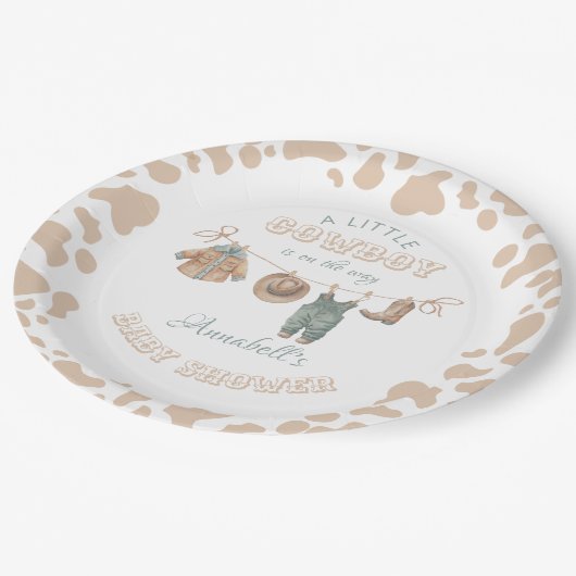 カウボーイウェスタントライトブラウンボーイベビーシャワー ペーパープレート (アングル)